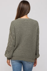 Light Olive Knit Puff Sleeve Maternity Sweater