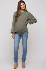 Light Olive Knit Puff Sleeve Maternity Sweater