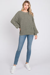 Light Olive Knit Puff Sleeve Sweater