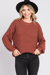 Camel Knit Puff Sleeve Maternity Sweater