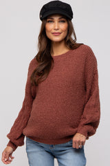 Camel Knit Puff Sleeve Maternity Sweater