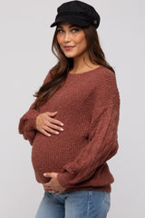 Camel Knit Puff Sleeve Maternity Sweater