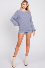 Blue Knit Puff Sleeve Sweater