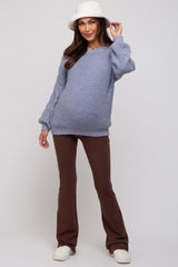 Blue Knit Puff Sleeve Maternity Sweater