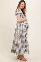 Black Floral Tiered Puff Sleeve Maternity Maxi Dress