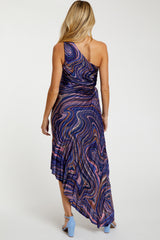 Purple Swirl Pleated One Shoulder Maternity Maxi Dress