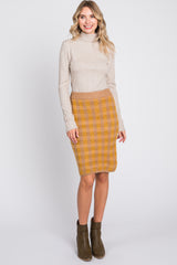 Camel Plaid Fuzzy Knit Fitted Skirt