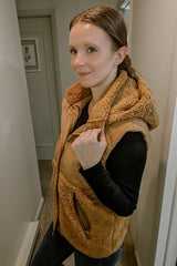 Copper Brown Mixed Media Hooded Vest