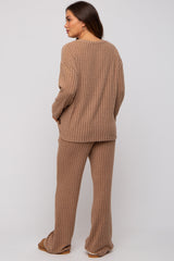 Mocha Ribbed Soft Knit Long Sleeve Maternity Pajama Set