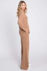 Mocha Ribbed Soft Knit Long Sleeve Pajama Set