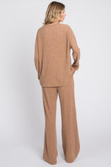 Mocha Ribbed Soft Knit Long Sleeve Pajama Set