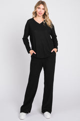 Black Ribbed Soft Knit Long Sleeve Maternity Pajama Set