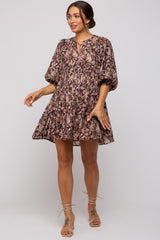 Brown Floral 3/4 Sleeve Maternity Dress