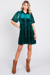 Forest Green Velvet Tiered Sequin Short Sleeve Dress