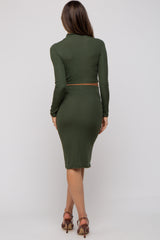 Olive Mock Neck Top Skirt Maternity Set