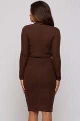 Brown Mock Neck Top Skirt Maternity Set