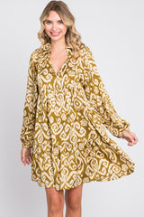 Olive Print Collared Puff Sleeve Maternity Dress