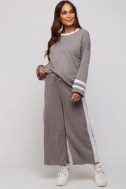 Grey Striped Long Sleeve Maternity Set