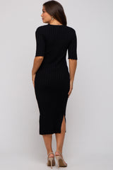 Black Ribbed Knit Maternity Midi Dress