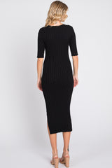 Black Ribbed Knit Midi Dress