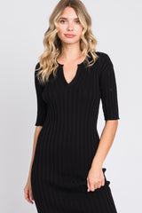 Black Ribbed Knit Midi Dress