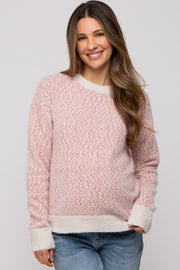 Mauve Two Tone Fuzzy Knit Maternity Sweater