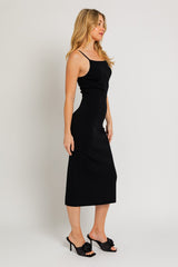 Black Rib Knit Back Slit Maternity Dress