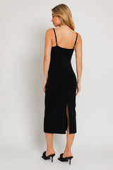 Black Rib Knit Back Slit Maternity Dress