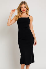 Black Rib Knit Back Slit Maternity Dress