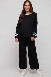 Black Striped Long Sleeve Maternity Set