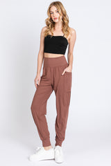 Brown Cargo Pocket Maternity Jogger Pants