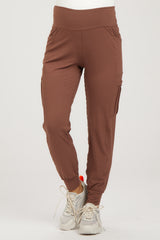 Brown Cargo Pocket Maternity Jogger Pants