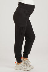 Black Cargo Pocket Maternity Jogger Pants