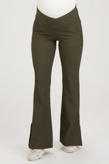 Olive V-Waist Ribbed Bootcut Maternity Leggings