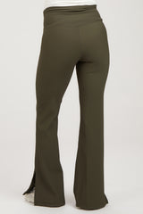 Olive V-Waist Ribbed Bootcut Maternity Leggings