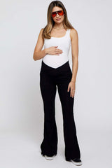 Black V-Waist Ribbed Bootcut Maternity Leggings