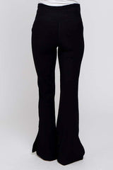 Black V-Waist Ribbed Bootcut Maternity Leggings