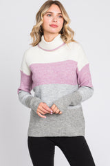 Multi-Color Color Block Turtleneck Sweater