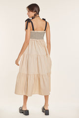 Beige Sleeveless Tiered Colorblock Strap Maxi Dress