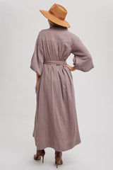 Mocha Gauze Belted Shirt Midi Dress