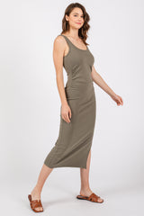 Olive Short Sleeve Ruched Dress