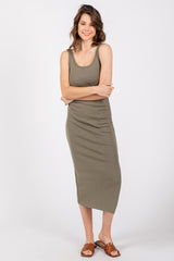 Olive Short Sleeve Ruched Dress