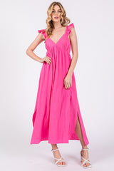 Pink Ruffle Strap Maternity Midi Dress