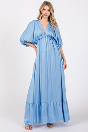 Light Blue Striped Ruffle Accent Maxi Dress