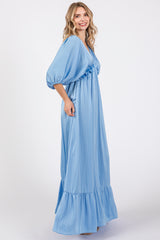 Light Blue Striped Ruffle Accent Maxi Dress