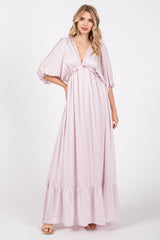 Light Pink Striped Ruffle Accent Maxi Dress