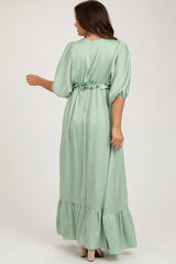 Mint Striped Ruffle Accent Maternity Maxi Dress