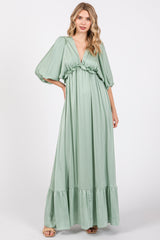 Mint Striped Ruffle Accent Maternity Maxi Dress