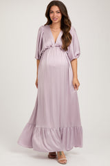 Lavender Striped Ruffle Accent Maternity Maxi Dress