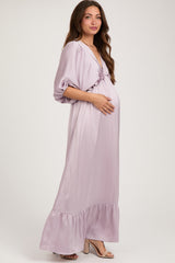 Lavender Striped Ruffle Accent Maternity Maxi Dress